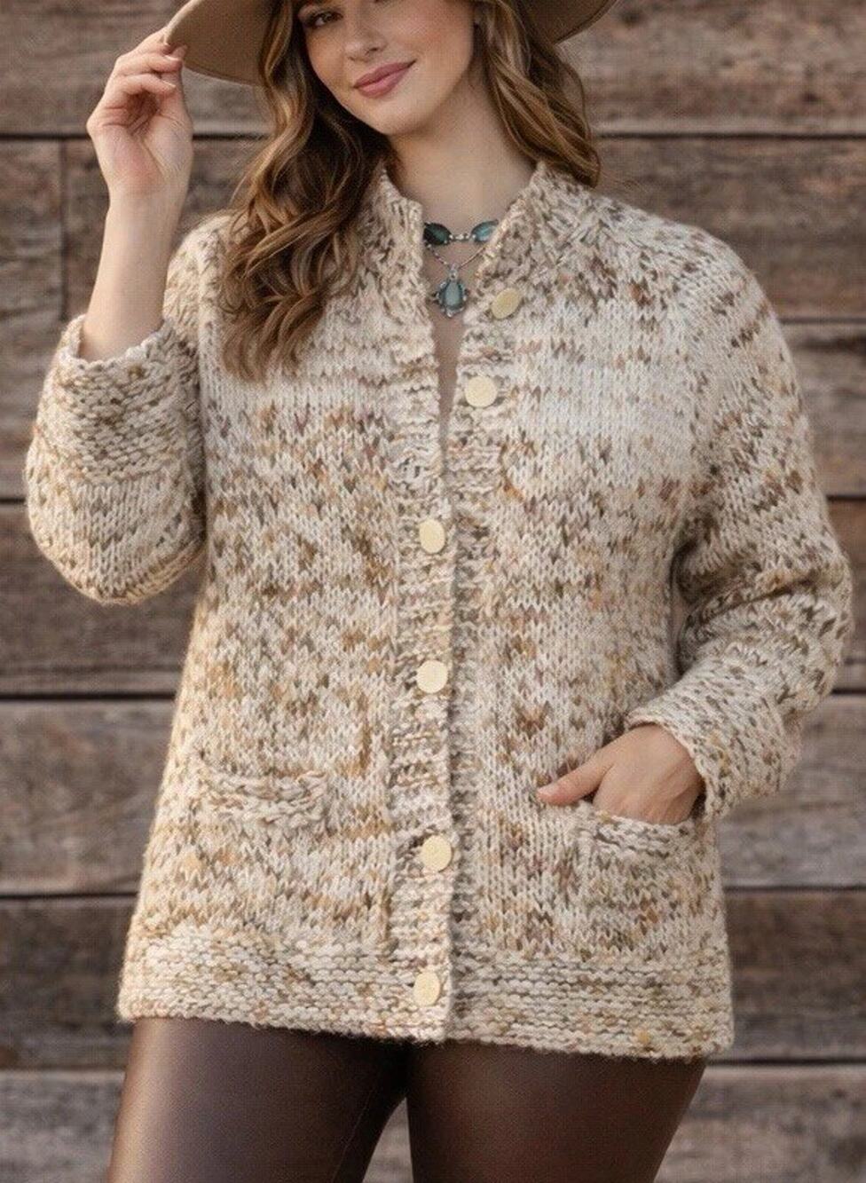 Handmade Womens Large Bulky Knit Western Vintage By Marjorie Lawson Cardigan
